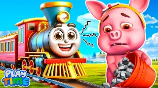 Five Piggy In The Railway Track | Wheels On the Train | Nursery Rhymes & Kids Songs