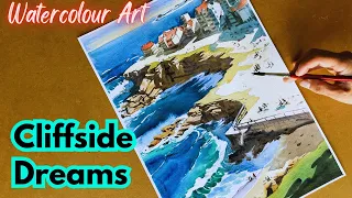 Cliffside Dreams - Where Land Meets Sea | How to Paint a Seascape Painting in Watercolour