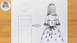 How to draw a girl with beautiful dress for beginners || Pencil Sketch step by step drawing tutorial