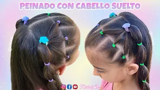 PEINADO FÁCIL Y RÁPIDO PARA NIÑAS / #PEINADOS CON LIGAS Y CABELLO SUELTO EN 5 MINUTOS