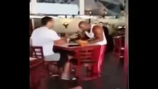 The two boxers Shannon Briggs and Wladimir Klitschko Amazing fight in Pizza restaurant