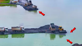 OMG!! Beautiful New Project Dozers Shantui DH17 Use Multiple Dump Trucks to Push Sand and Rock