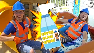 Handyman Hal Explores Slides, Playgrounds and Waterparks | Fun videos for Kids