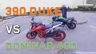 KTM 390 DUKE против Bajaj Dominar 400 | Drag | Roll | Max Speed