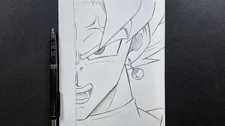 Anime sketch | how to draw black goku half easy step-by-step