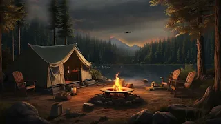 Camping in forest with fire sounds burning & sounds for relaxing, sleep music, ASMER sounds, calm