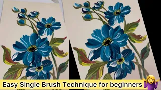 How to paint blue flowers easily with acrylic colours / Acrylic Painting Techniques