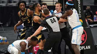 OG Anunoby drops Schroder to the court, Montrezl Harrell comes in pushing as Lakers-Raptors scuffle