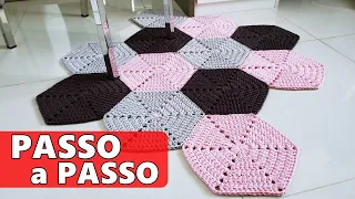 Crochet rug with hexagons and INVISIBLE SEWING