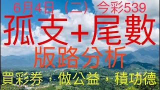 今彩539｜孤支+尾數｜牛哥539｜2024年06月04日（二）今彩539孤支尾數版路分析｜#539