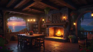 Quiet Pirate House. ASMR Ambience with sea and fireplace sounds. No music.