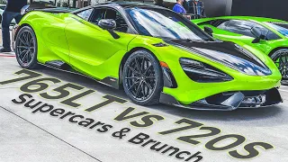 Mclaren 765LT vs Mclaren 720s (Novitec / Modified) at Supercars & Brunch + Loudest Ferrari 812