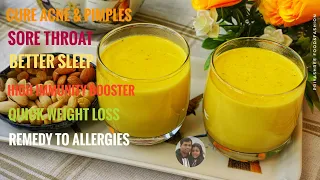 Traditional Ayurvedic golden milk recipe - Turmeric milk for weight loss - remedy for cold & cough