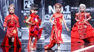 Very cute child walks fashion show wearing red themed clothes | Fashion show