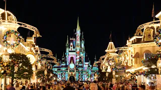 Magic Kingdom Main Street USA Christmas Walkthrough at Night in 4K | Walt Disney World Florida 2021