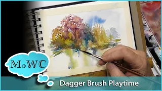 Dagger, Sword Brush Spontaneous Landscape Playtime in Watercolor.