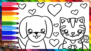 Dessiner et Colorier un Chien Mignon et un Chat 🐶❤️🐱🌈 Dessins Pour les Enfants