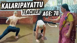 Learning Kalaripayattu from the OLDEST Indian female teacher (78 Years)