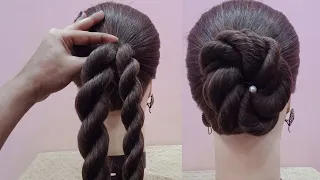 Simple Hairstyles | Braided Bun Hairstyle For Ladies | Trending New Hairstyle For Wedding Party