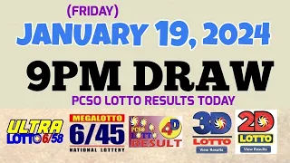 Lotto Result Today 9pm draw January 19, 2024 6/58 6/45 4D Swertres Ez2 PCSO#lotto