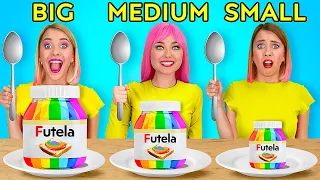 BIG VS MEDIUM VS SMALL PLATE || Eating Giant VS Tiny Food For 24 HRS Challenge by 123 GO! FOOD