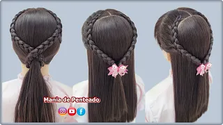 Penteado Rápido com Trança Inversa 🥰| Hairstyle with Braids 💖| Hairstyle for Girls💖