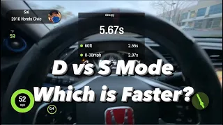 Honda Civic 1.5L Stock 0-60 MPH Times D vs S vs L mode, Which Is Faster?