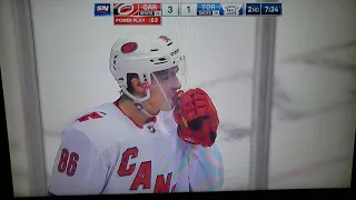 Toronto Maple Leafs vs Carolina Hurricanes both Carolinas goalies hurt so the zamboni driver plays