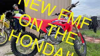 Titanium FMF exhaust system on the new CRF450r - yoshimura vs FMF at the end!