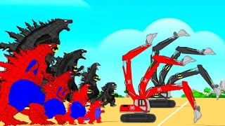 Team SPIDER GODZILLA vs Team BATMAN GODZILLA Excavator, Truck : Who Is The King Of Monsters?