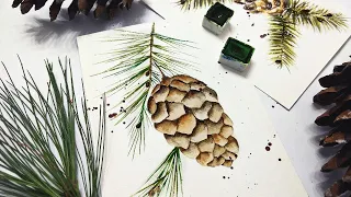 EASY painting technique for pinecones » How to paint watercolor holiday cards for beginners