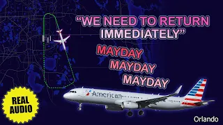 Possible engine flameout. MAYDAY. American Airbus A321 immediately returns to Orlando. Real ATC