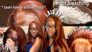 BLEACHING, PLUCKING & DETAILED DEEP SIDE PART REDDISH BROWN WIG INSTALL with LAYERS | UNICE HAIR