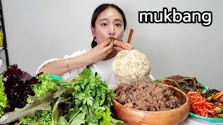 소불고기에 푸짐한 쌈채소🥬오이무침 무생채 갓김치 소불고기 쌈밥 한식 집밥 먹방 Korean Food beef bulgogi&Ssambap Mukbang eating show