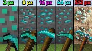 MINECRAFT pero 1px vs 8px vs 16px vs 64px vs 512px 😱