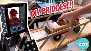 DIY Bridge Destinations with Bubs! Popsicle Sticks, Dominoes, and Reversible Car Bridge! 🚂✨