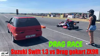 Suzuki Swift 1.3 vs Drag gokart ZX9R drag race 1/4 mile 🚦🚗 - 4K UHD