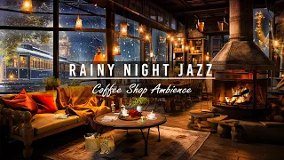 Rainy On Window with Relaxing Jazz Music - Coffee Time Ambience & Cozy Night for Sleep, Study, Focus