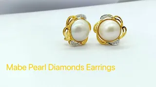 ผลงานสั่งทำของทางร้าน (Make to Order) Mabe Pearl Diamonds Earrings  โดย Simple Jewelry and Stones