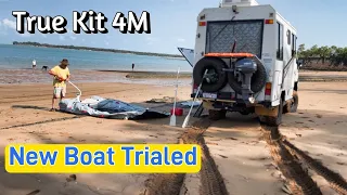 We try out our True Kit inflatable boat. This portable boat fits into our expedition truck.