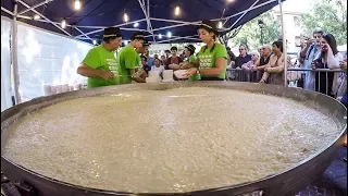 HUGE Pan of Rice with Cheese. Italian Risotto Cooked on The Road. Italy Street Food