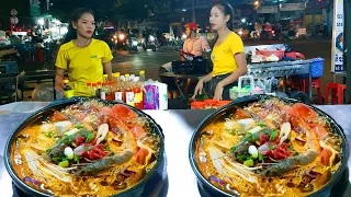 Most Popular Spicy Noodle Soup, Egg Fried Rice, Beef Fried Noodle - Cambodian Street Food at Night