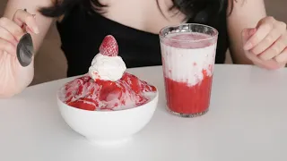 Strawberry Milk Bingsu // Korean Shaved Ice 🍓🥛🍧