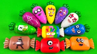 Hunting Numberblocks with CLAY inside Carrot, Big Candy Coloring! Satisfying ASMR Videos