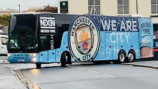 Manchester City Team Bus Arriving Sheffield UTD Stadium Bramall Lane