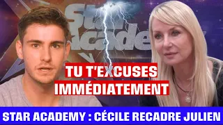 Star Academy  "Tu t'excuses tout de suite !" : Julien "insolent" avec Cécile la prof le recadre