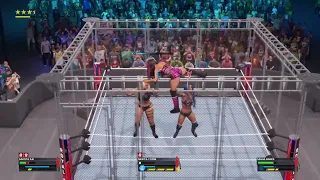 WWE 2K23 STEEL CAGE WOMEN's TRIPLE TREAT SASHA BANKS VS NIKITA LYONS VSDAKOTA KAI