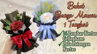 TUTORIAL BUKET BUNGA MAWAR ARTIFICIAL 1 TANGKAI WRAPPING ½ LEMBAR CELLOPHANE || SINGLE ROSE BOUQUET