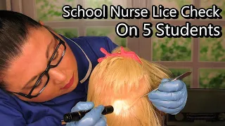 ASMR School Nurse Lice Check on 5 Students but 1 infested (Lice Treatment, Lice Removal) Medical RP