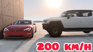 Tesla Model S Plaid vs GMC Hummer EV 💥 200 km/h 💥 BeamNG.drive CRASH test